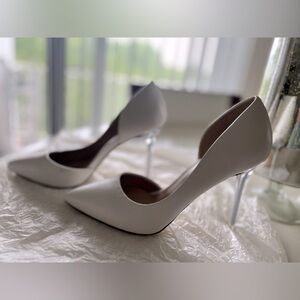Call it spring side slit stiletto in white , glassy transparent heel.